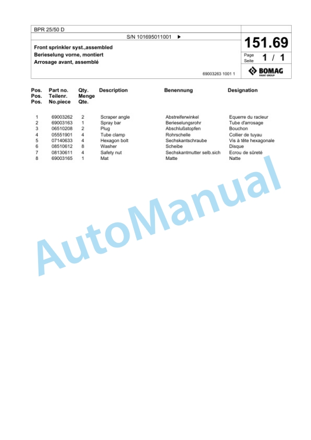 Bomag BPR 25-50 D Vibratory Plate Compactor Spare Parts Catalogue 00825525-5