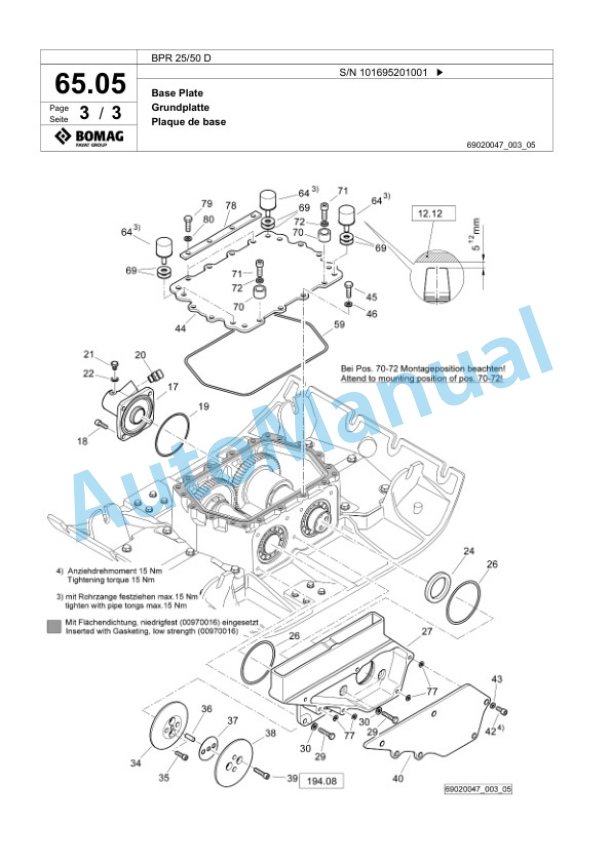 Bomag BPR 25-50 D Vibratory Plate Compactor Spare Parts Catalogue 00825781-3