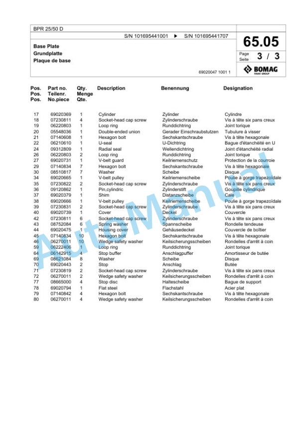 Bomag BPR 25-50 D Vibratory Plate Compactor Spare Parts Catalogue 00826511-3