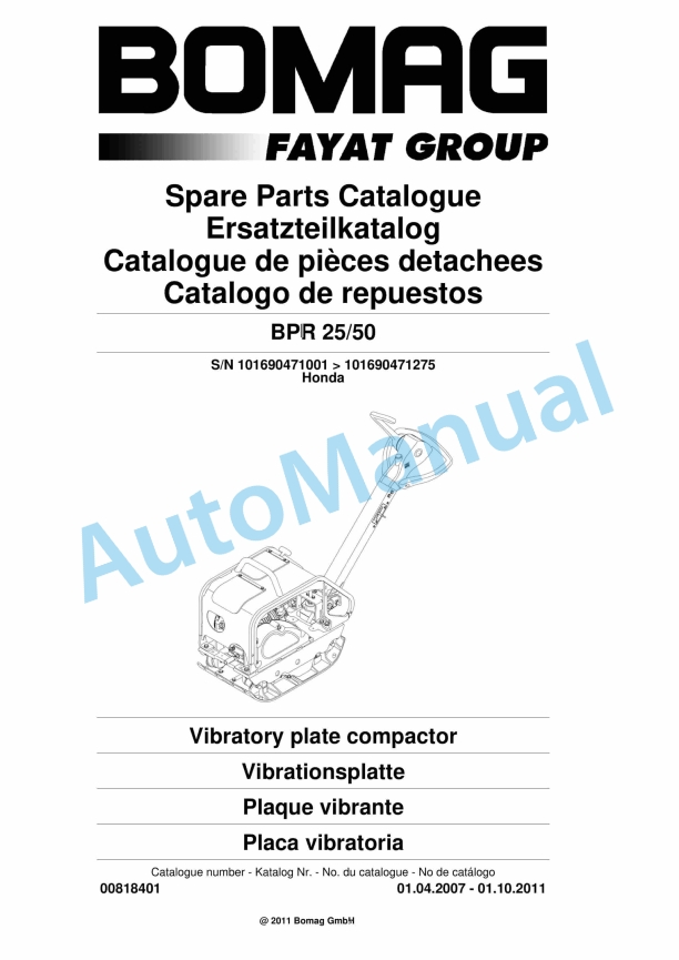 Bomag BPR 25-50 Vibratory Plate Compactor Spare Parts Catalogue 00818401