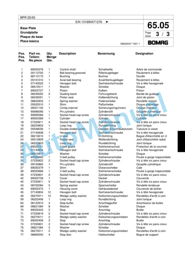 Bomag BPR 25-50 Vibratory Plate Compactor Spare Parts Catalogue 00818401-4