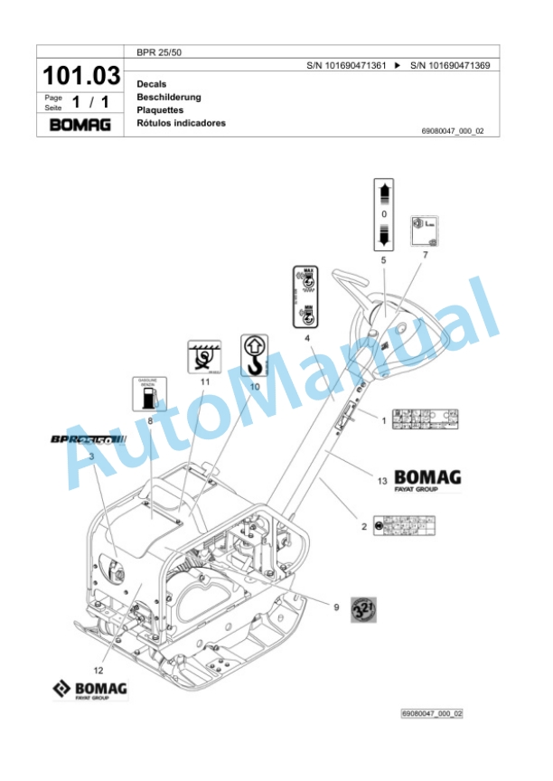 Bomag BPR 25-50 Vibratory Plate Compactor Spare Parts Catalogue 00824079-4