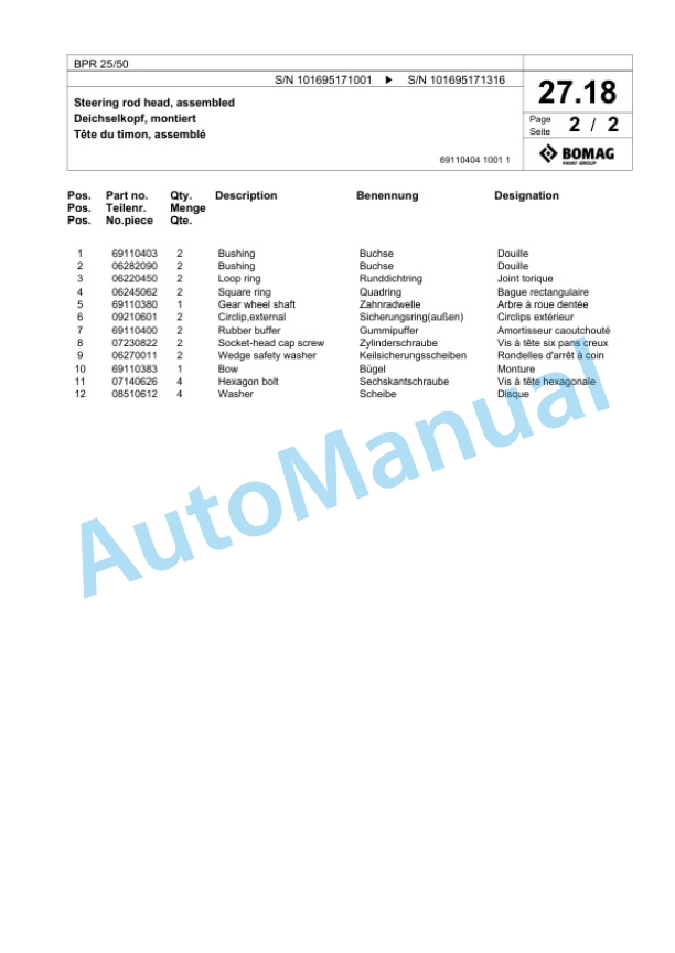 Bomag BPR 25-50 Vibratory Plate Compactor Spare Parts Catalogue 00825791-2
