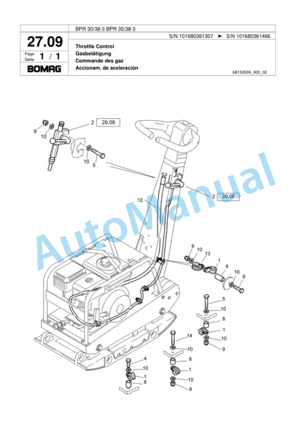 Bomag BPR 30-38-3, BPR 35-38-3 Vibratory Plate Compactor Spare Parts Catalogue 00817434-2