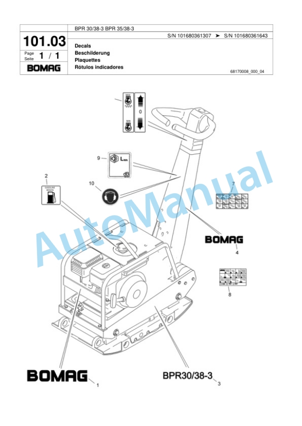 Bomag BPR 30-38-3, BPR 35-38-3 Vibratory Plate Compactor Spare Parts Catalogue 00817434-4