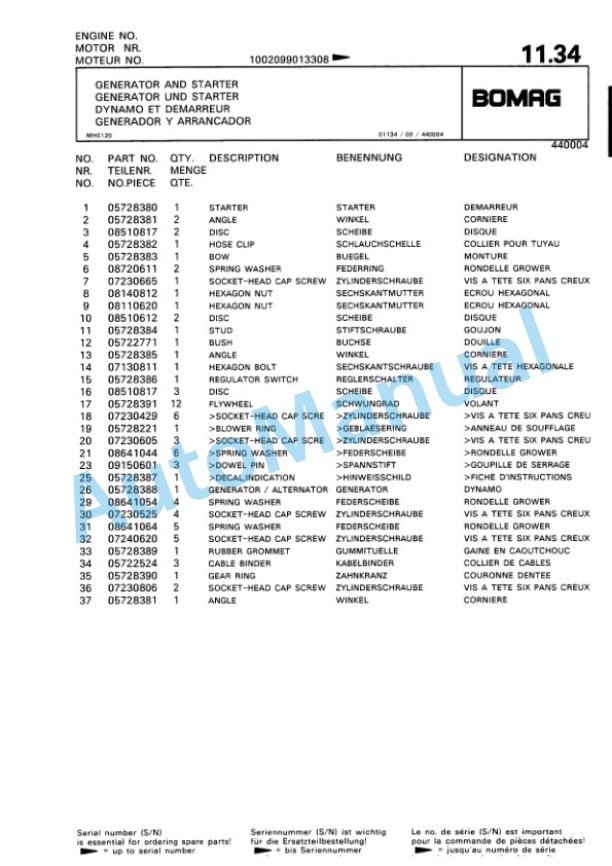 Bomag BPR 30-38 D-2, BPR 35-38 D-2 Vibratory Plate Compactor Spare Parts Catalogue 00810114-3