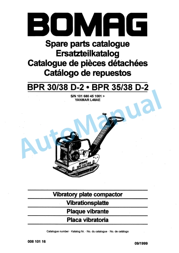 Bomag BPR 30-38 D-2, BPR 35-38 D-2 Vibratory Plate Compactor Spare Parts Catalogue 00810116