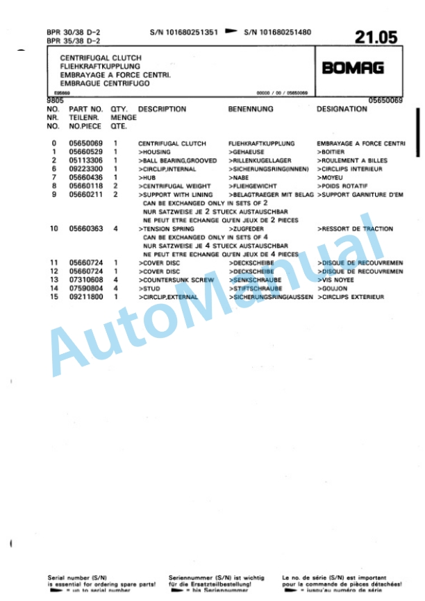 Bomag BPR 30-38 D-2, BPR 35-38 D-2 Vibratory Plate Compactor Spare Parts Catalogue 00816404-3