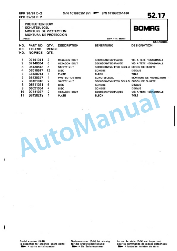 Bomag BPR 30-38 D-2, BPR 35-38 D-2 Vibratory Plate Compactor Spare Parts Catalogue 00816404-4
