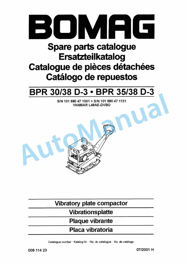 Bomag BPR 30-38 D-3, BPR 35-38 D-3 Vibratory Plate Compactor Spare Parts Catalogue 00811423