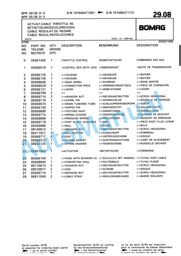 Bomag BPR 30-38 D-3, BPR 35-38 D-3 Vibratory Plate Compactor Spare Parts Catalogue 00811423-3