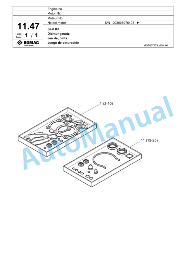 Bomag BPR 30-38 D-3 Vibratory Plate Compactor Spare Parts Catalogue 00817707-3