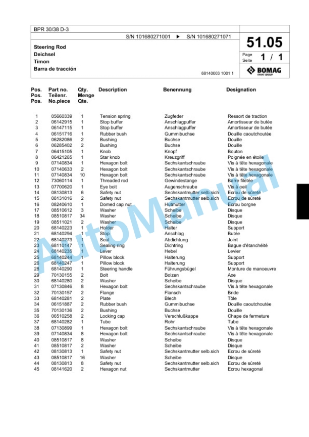 Bomag BPR 30-38 D-3 Vibratory Plate Compactor Spare Parts Catalogue 00817707-5