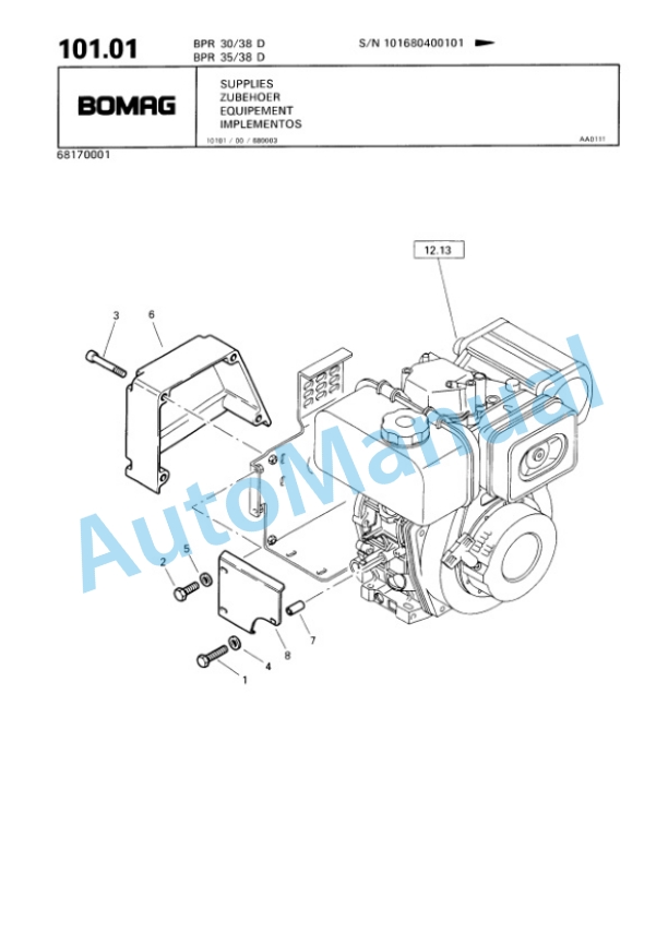 Bomag BPR 30-38 D, BPR 35-38 D Vibratory Plate Compactor Spare Parts Catalogue 00813503-5