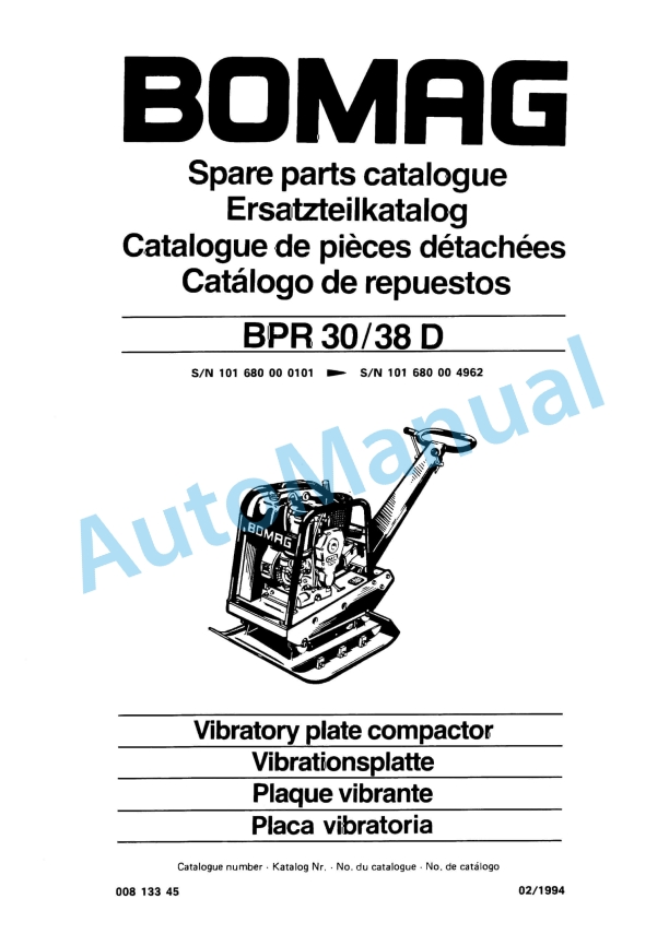 Bomag BPR 30-38 D Vibratory Plate Compactor Spare Parts Catalogue 00813345