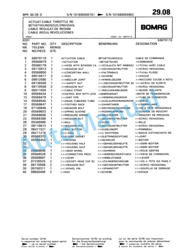 Bomag BPR 30-38 D Vibratory Plate Compactor Spare Parts Catalogue 00813345-3