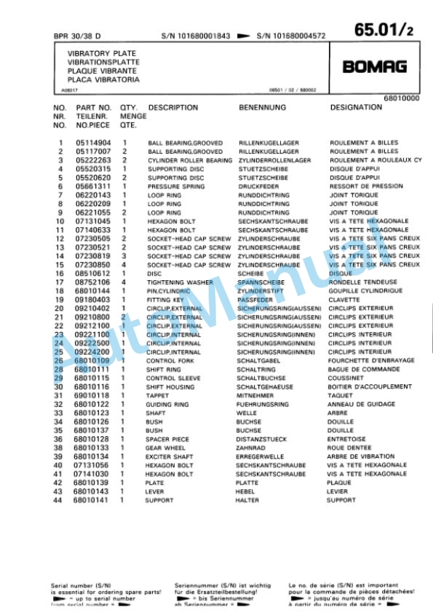 Bomag BPR 30-38 D Vibratory Plate Compactor Spare Parts Catalogue 00813345-5