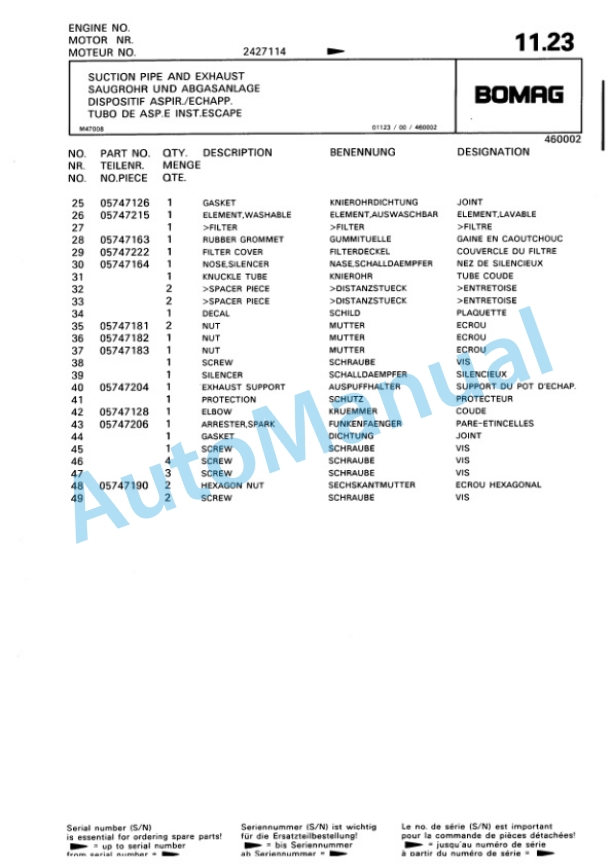 Bomag BPR 30-38 Vibratory Plate Compactor Spare Parts Catalogue 00813346-2