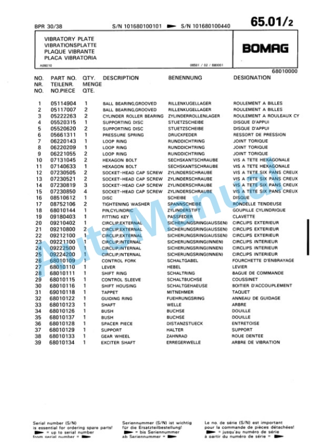 Bomag BPR 30-38 Vibratory Plate Compactor Spare Parts Catalogue 00813346-5