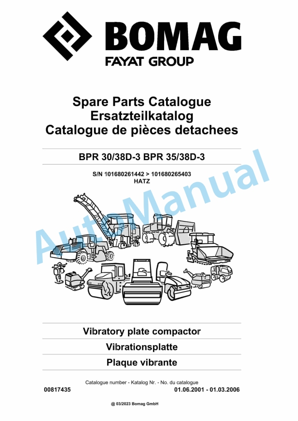 Bomag BPR 30-38D-3, BPR 35-38D-3 Vibratory Plate Compactor Spare Parts Catalogue 00817435