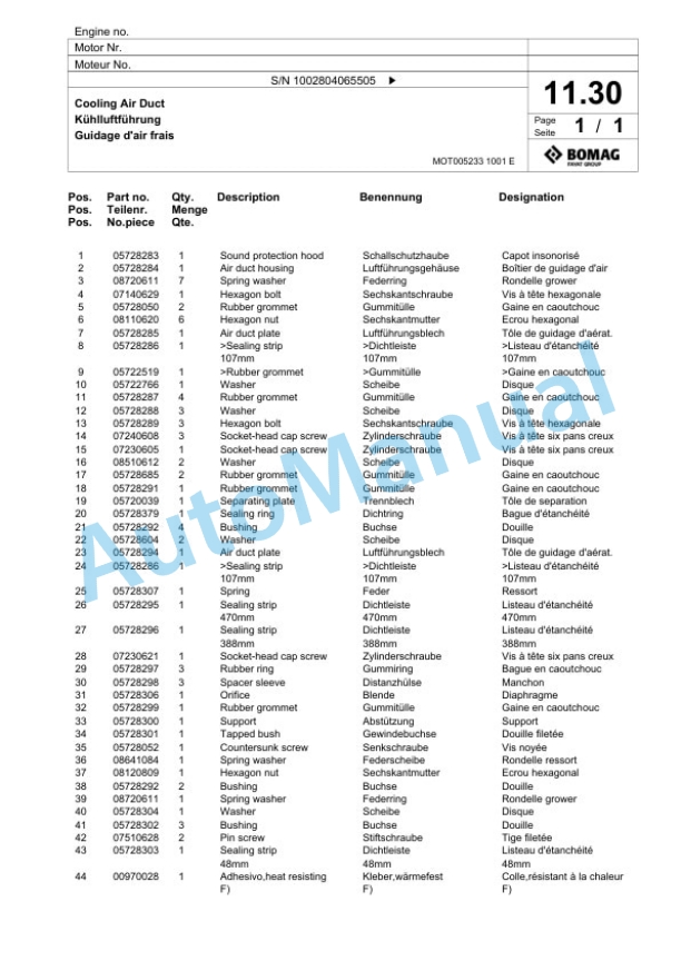 Bomag BPR 30-38D-3, BPR 35-38D-3 Vibratory Plate Compactor Spare Parts Catalogue 00817435-3