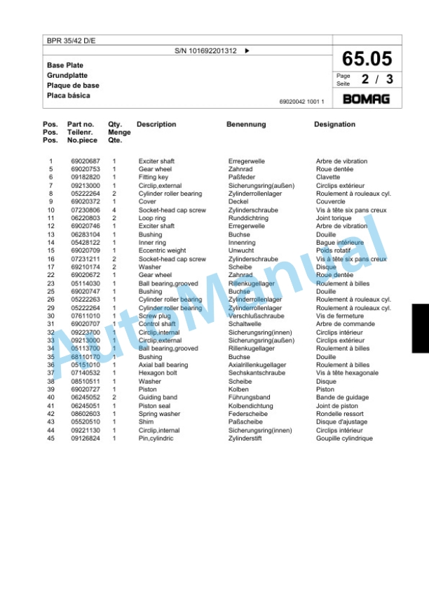 Bomag BPR 35-42 D-E Vibratory Plate Compactor Spare Parts Catalogue 00818759-3