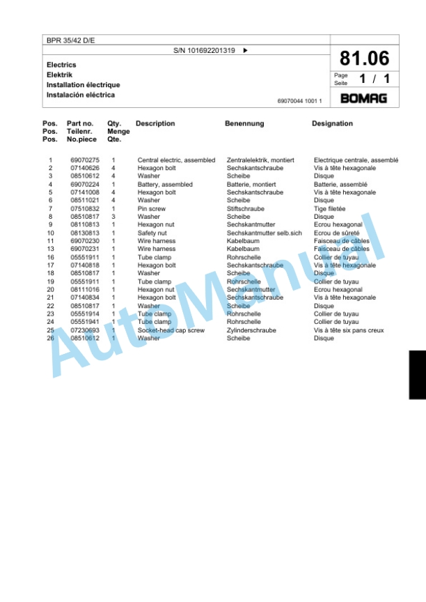 Bomag BPR 35-42 D-E Vibratory Plate Compactor Spare Parts Catalogue 00818759-4