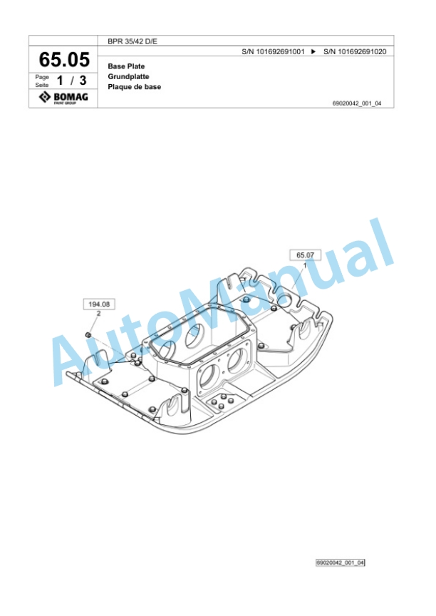 Bomag BPR 35-42 D-E Vibratory Plate Compactor Spare Parts Catalogue 00824771-3