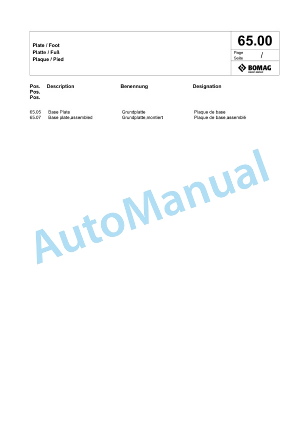 Bomag BPR 35-42 D-E Vibratory Plate Compactor Spare Parts Catalogue 00825807-3