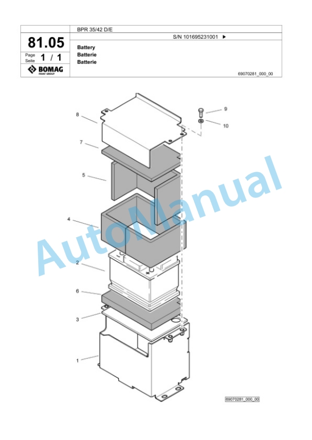 Bomag BPR 35-42 D-E Vibratory Plate Compactor Spare Parts Catalogue 00825807-4