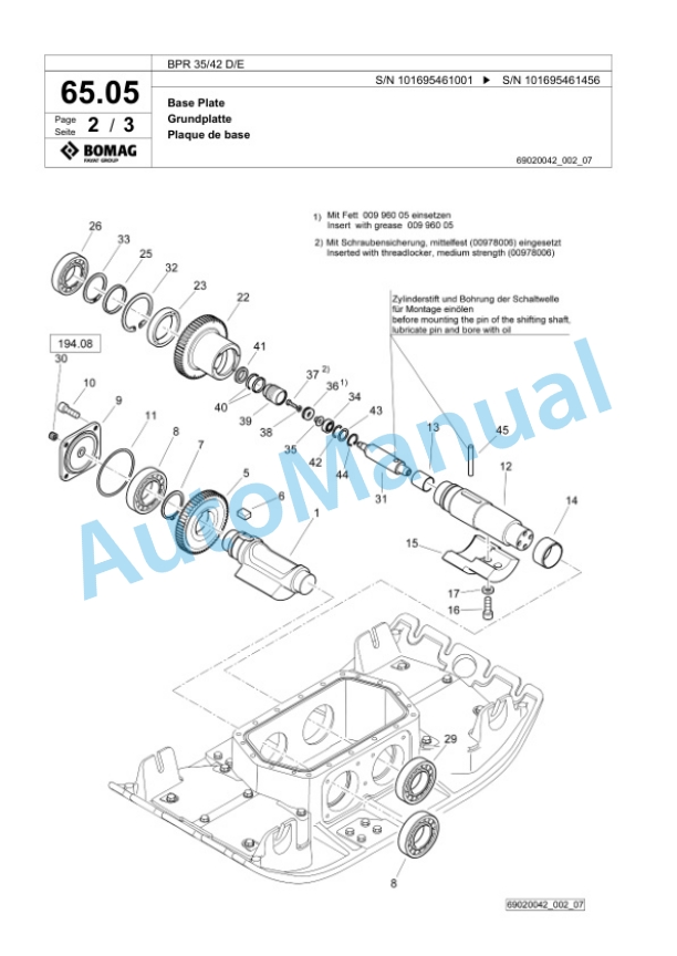 Bomag BPR 35-42 D-E Vibratory Plate Compactor Spare Parts Catalogue 00826515-3