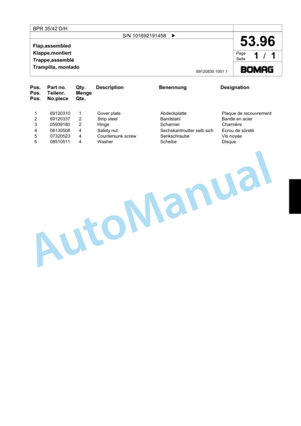Bomag BPR 35-42 D-H Vibratory Plate Compactor Spare Parts Catalogue 00818757-3