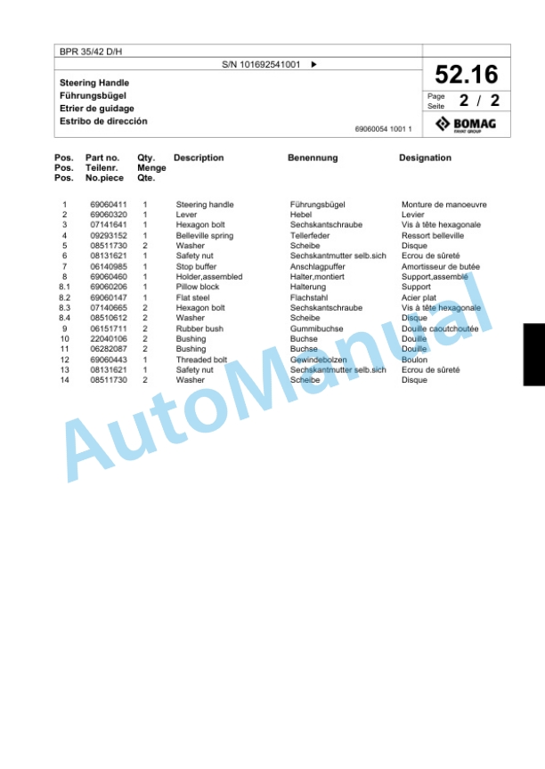 Bomag BPR 35-42 D-H Vibratory Plate Compactor Spare Parts Catalogue 00824311-3