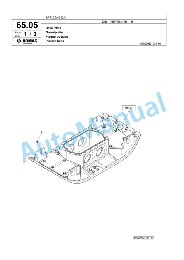 Bomag BPR 35-42 D-H Vibratory Plate Compactor Spare Parts Catalogue 00824311-4