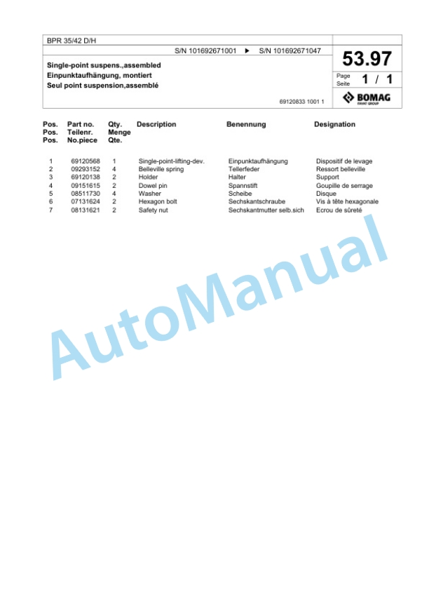 Bomag BPR 35-42 D-H Vibratory Plate Compactor Spare Parts Catalogue 00824767-3