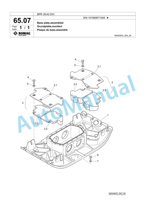 Bomag BPR 35-42 D-H Vibratory Plate Compactor Spare Parts Catalogue 00824767-4