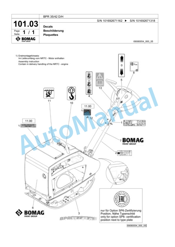 Bomag BPR 35-42 D-H Vibratory Plate Compactor Spare Parts Catalogue 00824767-5