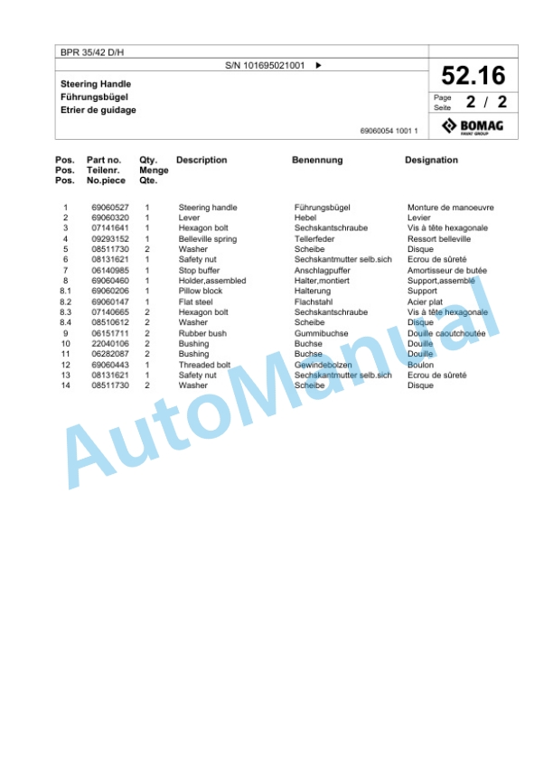 Bomag BPR 35-42 D-H Vibratory Plate Compactor Spare Parts Catalogue 00825527-3