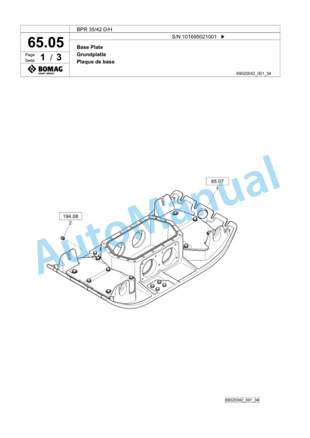 Bomag BPR 35-42 D-H Vibratory Plate Compactor Spare Parts Catalogue 00825527-4