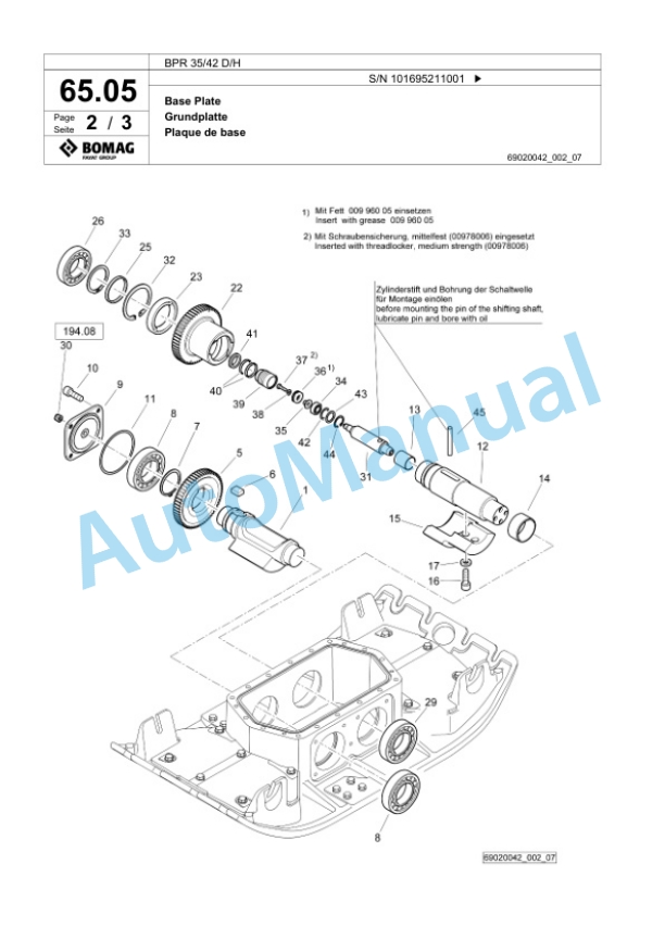 Bomag BPR 35-42 D-H Vibratory Plate Compactor Spare Parts Catalogue 00825805-4