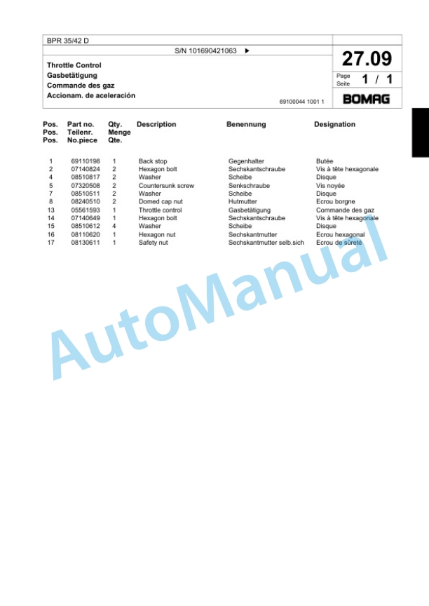 Bomag BPR 35-42 D Vibratory Plate Compactor Spare Parts Catalogue 00818087-2
