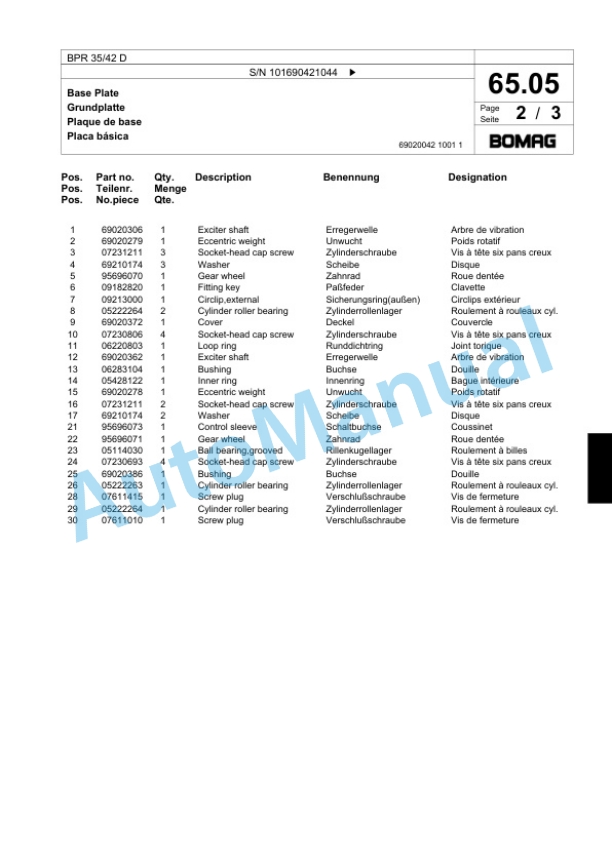 Bomag BPR 35-42 D Vibratory Plate Compactor Spare Parts Catalogue 00818087-3
