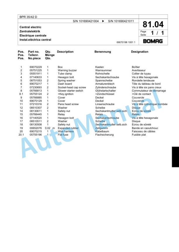 Bomag BPR 35-42 D Vibratory Plate Compactor Spare Parts Catalogue 00818087-4