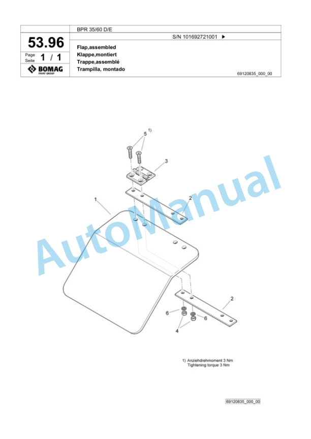 Bomag BPR 35-60 D-E Vibratory Plate Compactor Spare Parts Catalogue 00824373-3
