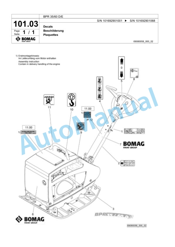 Bomag BPR 35-60 D-E Vibratory Plate Compactor Spare Parts Catalogue 00824773-5
