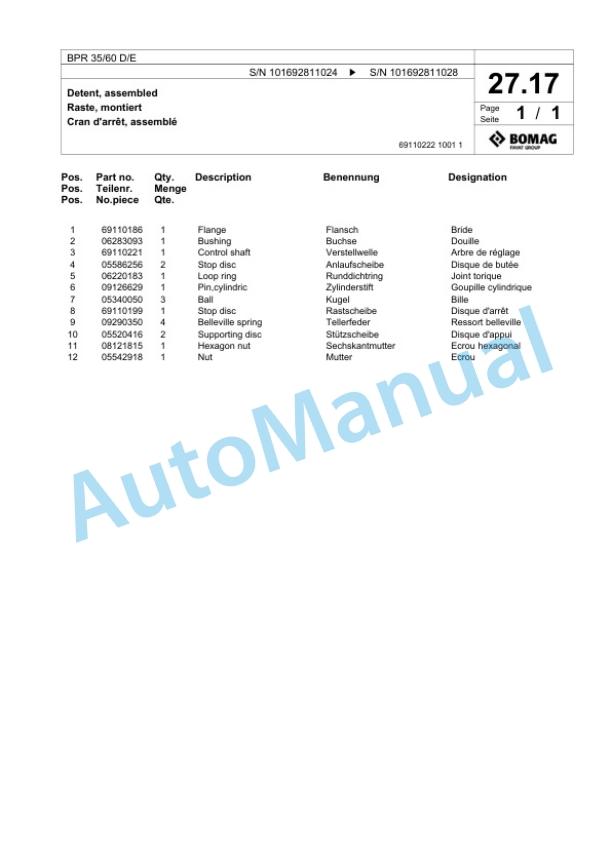 Bomag BPR 35-60 D-E Vibratory Plate Compactor Spare Parts Catalogue 00824793-2
