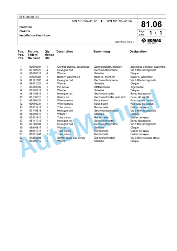 Bomag BPR 35-60 D-E Vibratory Plate Compactor Spare Parts Catalogue 00825785-4