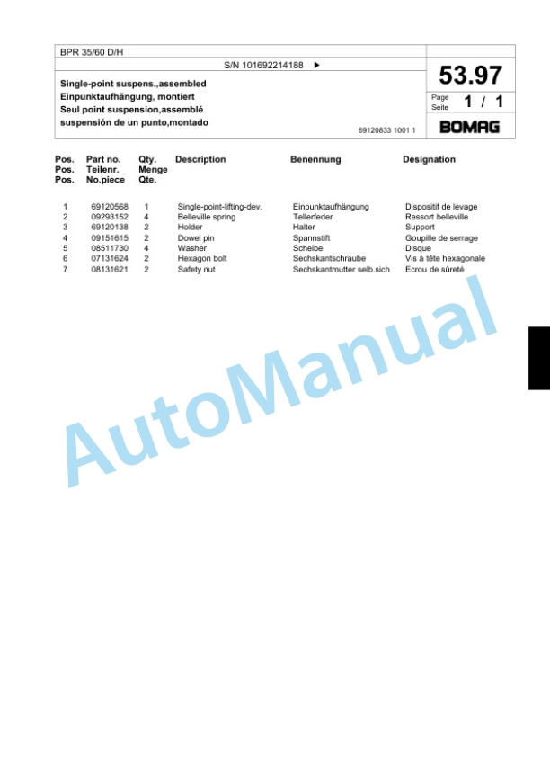 Bomag BPR 35-60 D-H Vibratory Plate Compactor Spare Parts Catalogue 00818761-3