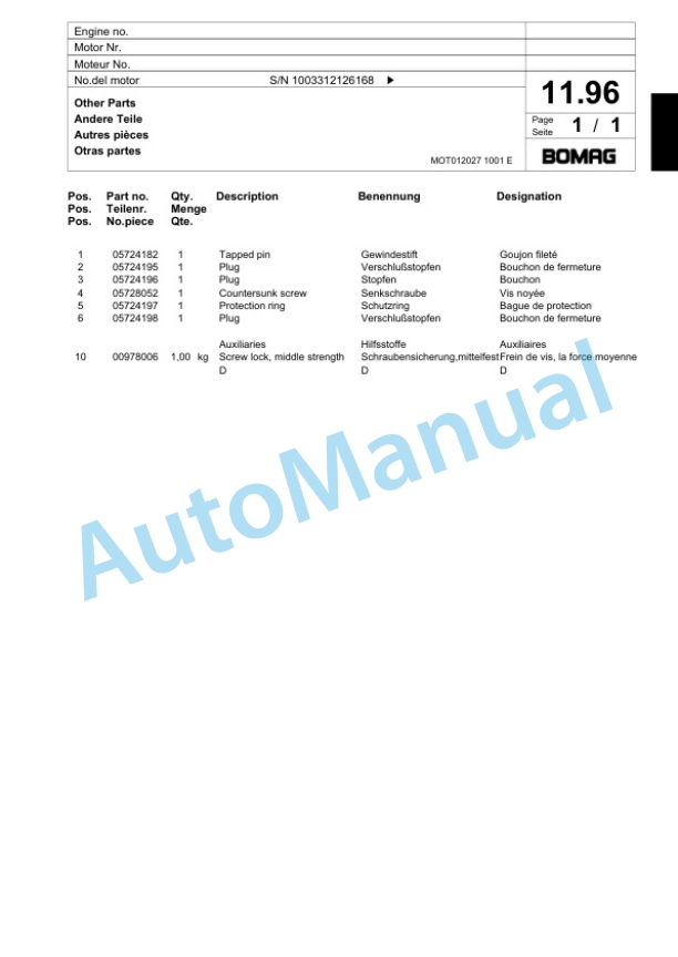 Bomag BPR 35-60 D-H Vibratory Plate Compactor Spare Parts Catalogue 00824243-2