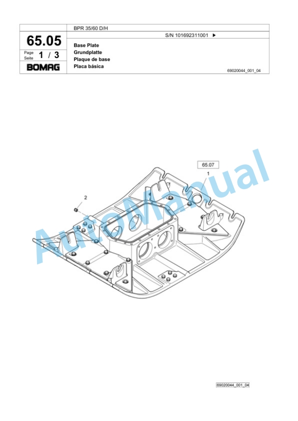 Bomag BPR 35-60 D-H Vibratory Plate Compactor Spare Parts Catalogue 00824243-4